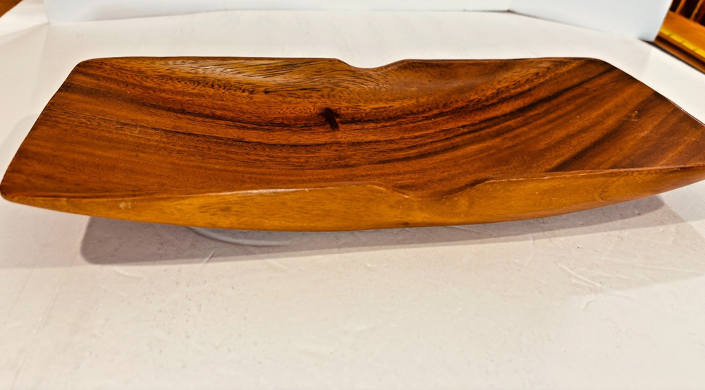 Vintage Monkey Pod Wood Tray, Mid-Century Hand-Carved Serving or Display Tray